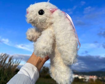Handmade Faux Fur Bunny Plush – Soft Stuffed Rabbit Toy with Ribbon