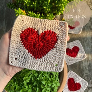 Crochet Heart Granny Square PDF, Crochet Large Heart Applique