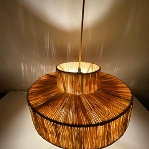 Cylindrical Raffia Pendant Light | Handmade Boho Ceiling Lamp
