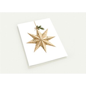 Set of 10 Christmas Postcards – Watercolor Paper Star with Botanical Pattern – Scandinavian Holiday Cards