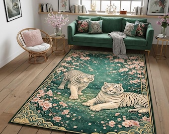 Alfombra con estampado de tigre: decoración bohemia para sala de estar u oficina, alfombra de tigre de lujo