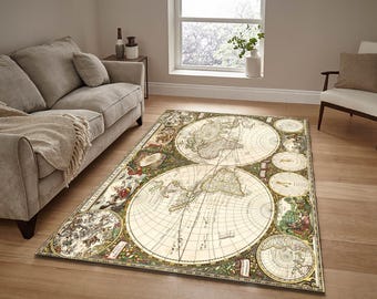 Vintage World Map Rug: Decorative Home Decor