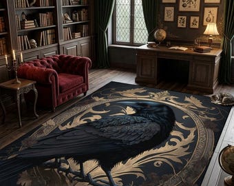 Gothic Raven Rug, Dark Crow Decor for Goth Room