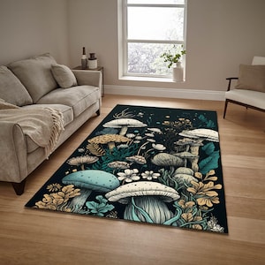 Mushroom Cottagecore Rug, Multicolored Botanical Kitchen Decor