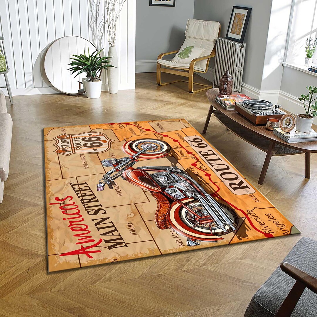 Motorcycle Map Rug, Decorative Rug for Bike Lovers - Etsy