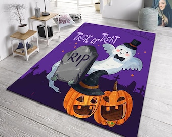 Halloween Rug, Halloween Ghost Printed Rug,Pumpkin Pattern Halloween Rug, Trick Or Treat Area Rug, Halloween Themed Rug, Gifts Halloween Rug