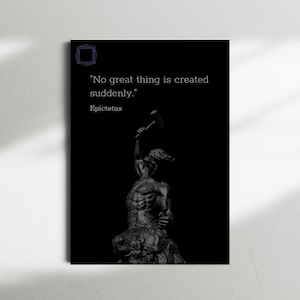 Póster de filosofía estoica A3, impresión con cita de Epicteto, &quot;Nada grandioso se crea de repente&quot;, arte de pared inspirador
