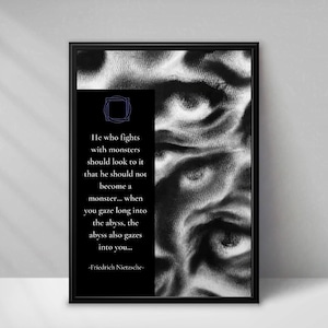 Nietzsche Philosophy Poster A3, Quote Print, Literature and Philosophy Decor, Dark Aesthetic, Stare into the Abyss