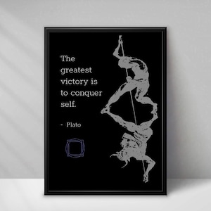 Stampa poster con citazione di Platone, "La più grande vittoria è conquistare se stessi", arte murale ispiratrice di filosofia, stoicismo, poster estetico A3