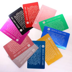 Laser Engraved Aluminum Medical Alert Card, Waterproof Wallet ID (2 Pcs.)