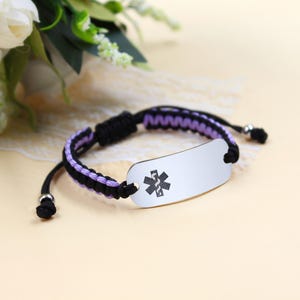 Custom Engraved Medical ID Bracelet: Braided Rope, Stainless Steel