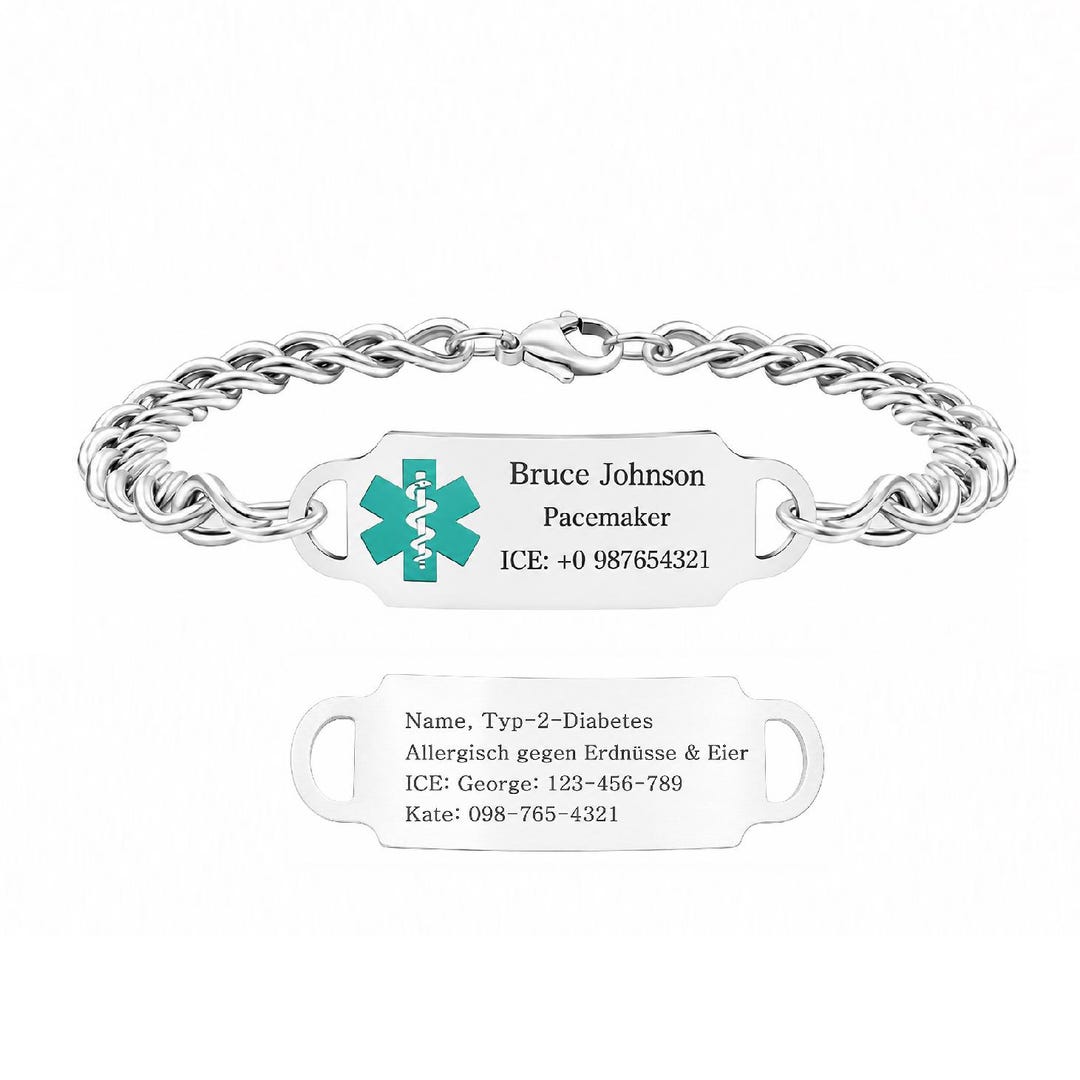 Personalized Medical ID Bracelet Stainless Steel Custom Engraved ...