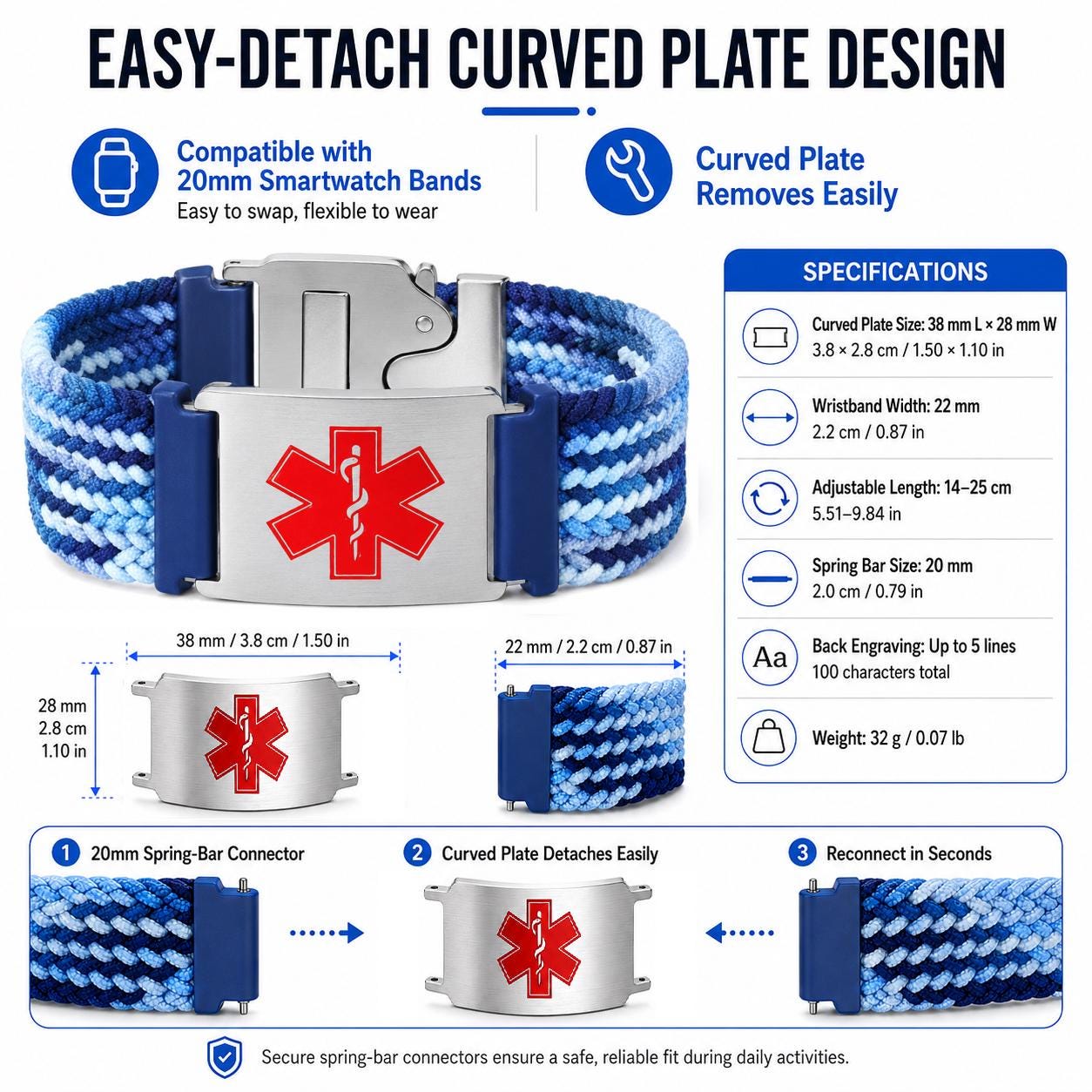 Dynamic QR Code Medical ID Bracelet, Elastic Medical Alert Wristband ...