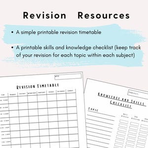 A Simple Printable Set of Revision Resources - Revision Timetable and Skills and Knowledge Checklist