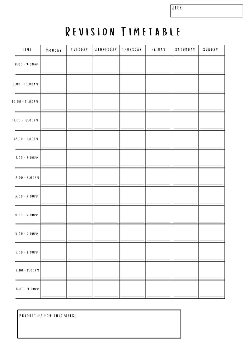 Revision Column Revision Timetable & Skills Checklist Set (printable) - Etsy Canada