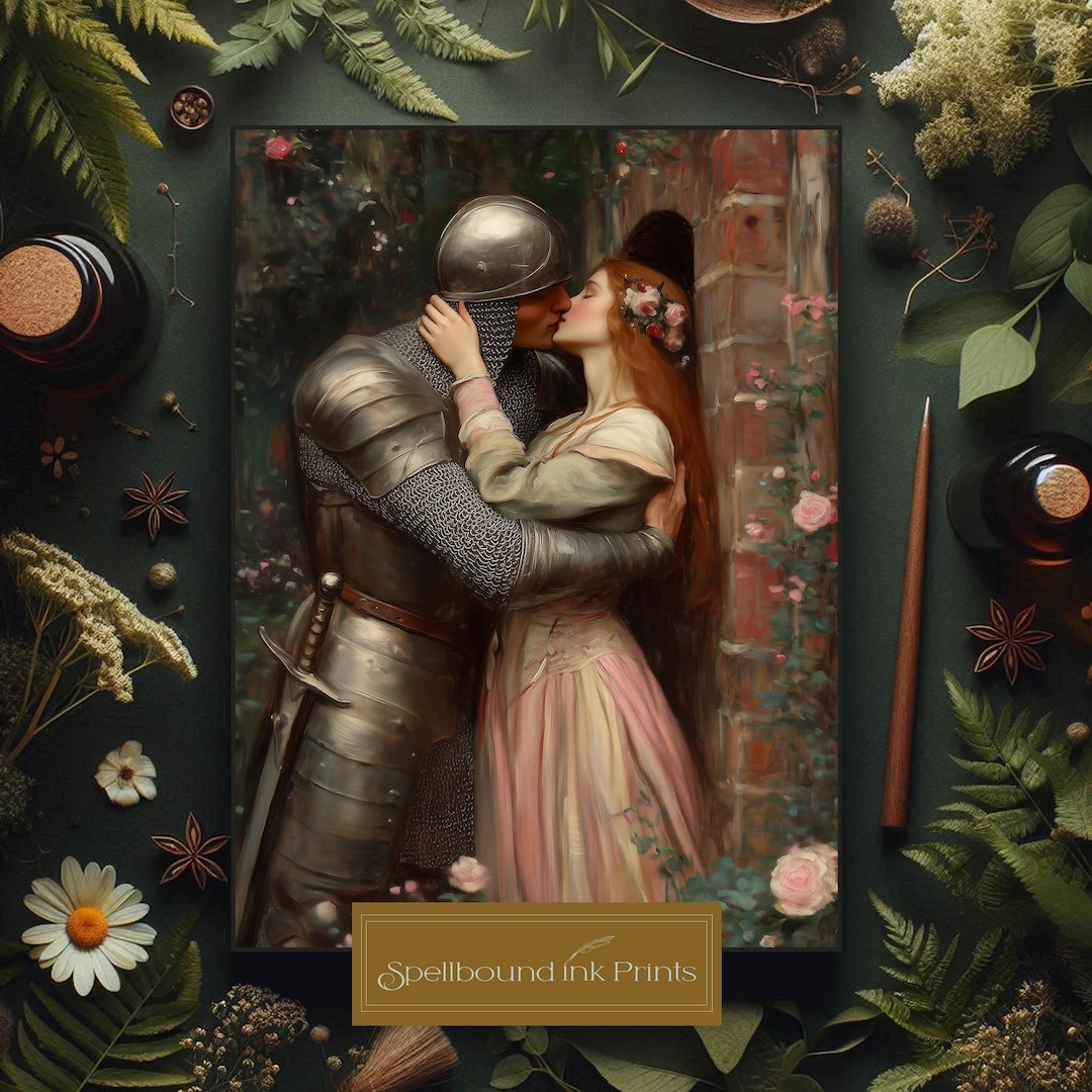 Medieval Fairytale Print, Knight and Lady, Castlecore Inspo Art, Secret