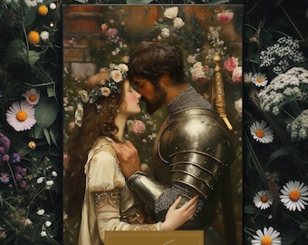 Stampa fantasy medievale, cavaliere in armatura, opera d'arte di Lord e Lady, estetica romantica delle fiabe, ispirazione Castlecore, arte, DOWNLOAD DIGITALE