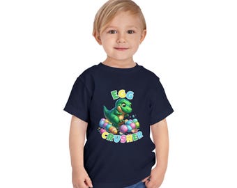 Egg Crusher T-Shirt | Dino Crushing Colorful Easter Eggs, Toddler Tee