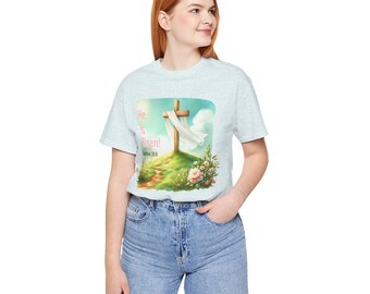 He Is Risen Cross Illustration T-Shirt | Matthew 28:6 Easter Christian Tee