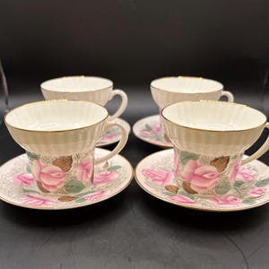 4 Lomonosov Imperial Porcelain Teacups & Saucers