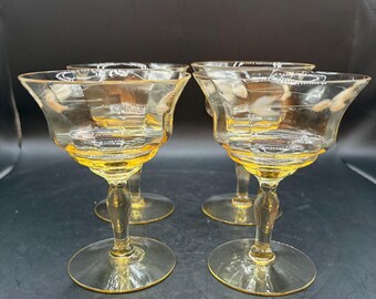 4 Topaz Yellow Depression Champagne/Sherbert Glasses
