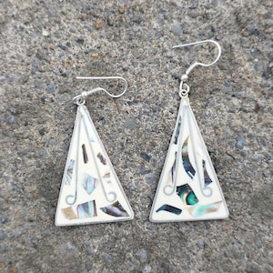 Vintage Alpaca Silver and Abalone Earrings