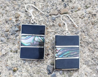 Vintage Alpaca Silver and Abalone Earrings, Boho Jewellery