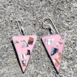 Vintage Alpaca Silver and Abalone pink Earrings