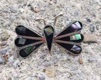Vintage Abalone dragonfly Brooch Alpaca Mexico