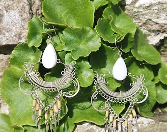Handmade Turquoise Teardrop Peruvian Earrings | Silver Plated Hooks