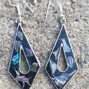 Vintage Alpaca Silver and Abalone Earrings, Boho Jewellery