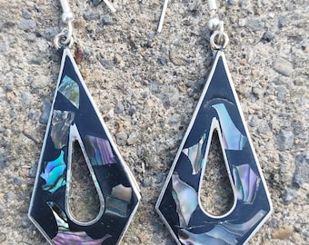 Vintage Alpaca Silver and Abalone Earrings, Boho Jewellery