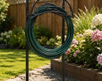 Garden Hose Holder Stand 150FT Heavy Duty Freestanding Hose Reel Rack Decorative Scroll Design Outdoor Lawn Storage