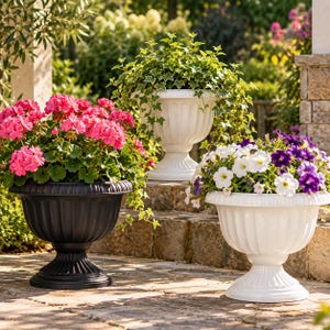 Grecian Urn Planter 12in Lightweight Plastic Indoor Outdoor Classic Pedestal Pot - Plastic planter