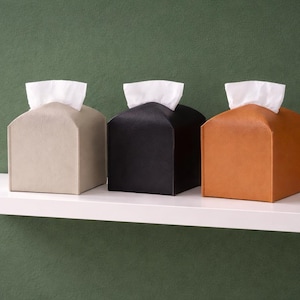 Square PU Leather Tissue Box Cover, Modern Holder Case (5" x 5" x 5")