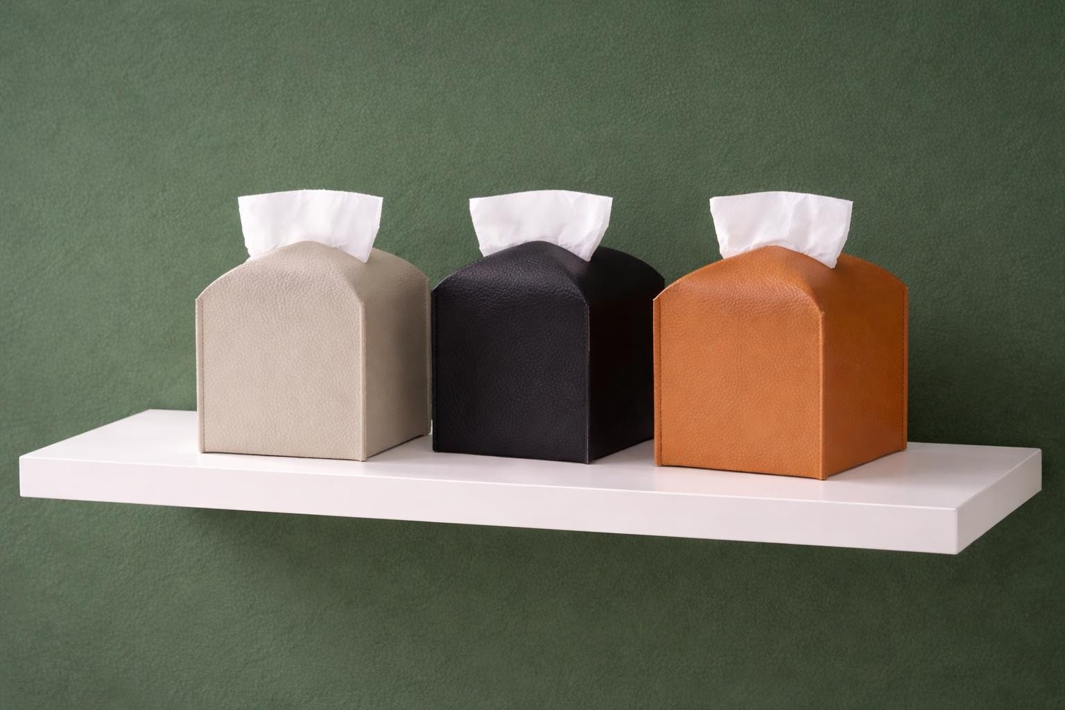 Square PU Leather Tissue Box Cover, Modern Holder Case (5" x 5" x 5")