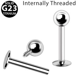Titanium labret met interne schroefdraad en massieve bal