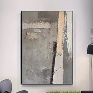 Scandinavian Style Abstract Vertical Wall Art – Neutral Textured Canvas Painting in Beige and Gray for Modern Home Decor