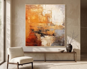 Burnt Orange Abstract Oil Painting, Palette Knife Impasto, Terracotta Amber Contemporary Wall Art, Customizable | 7colorartCreations