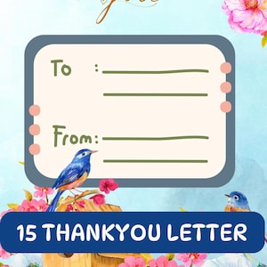 15 cartas de agradecimiento con pájaros en acuarela / Elegante nota de agradecimiento para pequeñas empresas / Editable e imprimible / Descarga instantánea