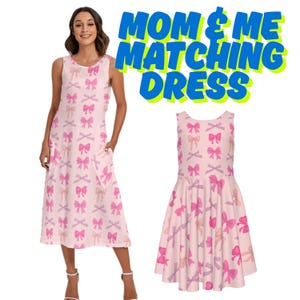 Mommy and Me Matching Dresses - Pink Ribbon Pattern / Mom(XS-4XL) and Daughter