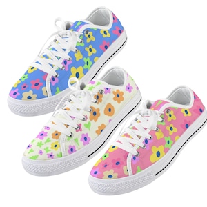 Floral Canvas Sneakers – Women&#39;s Low Top Shoes in 3 Beautiful Colors