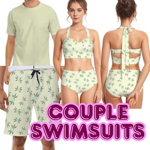 Bijpassende badkleding voor koppels – Rashguard en zwembroek heren (tot 5XL) + bikiniset voor dames (tot 7XL) | Outfit voor strandhuwelijksreis
