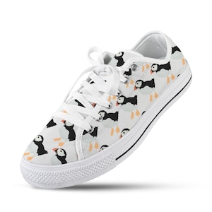 Puffin Print Canvas Sneakers: Low Top Bird Shoes