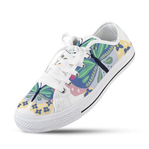 Butterfly Floral Canvas Shoes for Women – Cute Lace-Up Casual Walking Shoes, Gift for Her