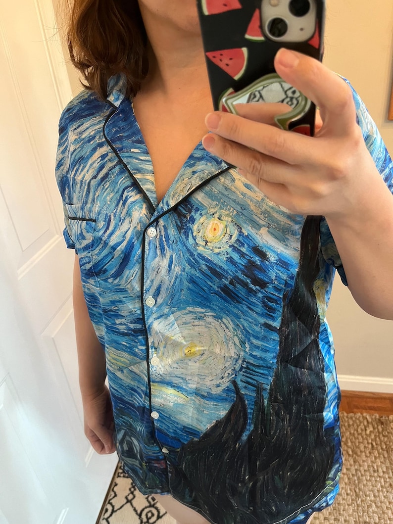 Starry Night Couple Pajama Set – Ice Silk Summer Loungewear | Lightweight Matching Sleepwear for Him & Her image 16