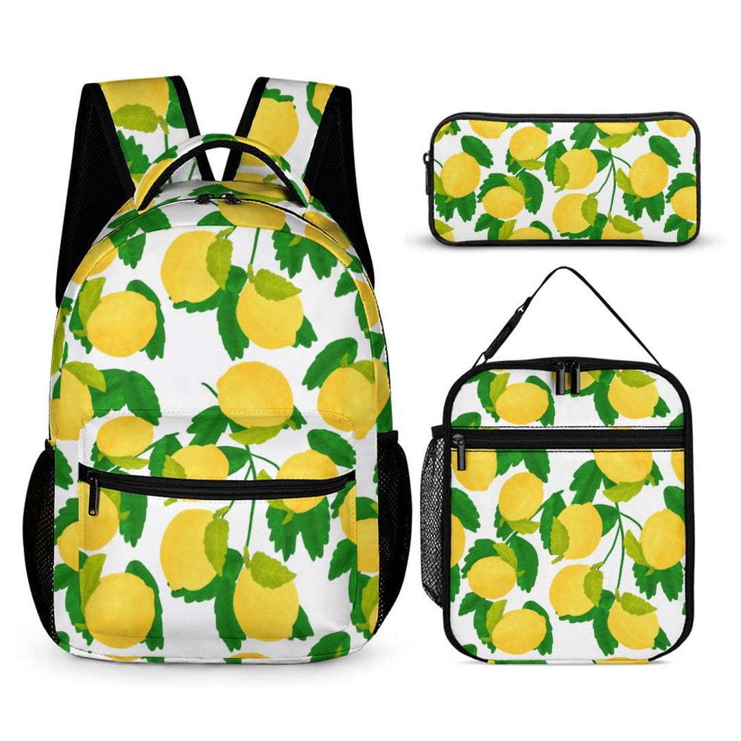 Lemon Print 3-piece School Set: Kids Backpack, Lunch Bag & Pencil Case ...