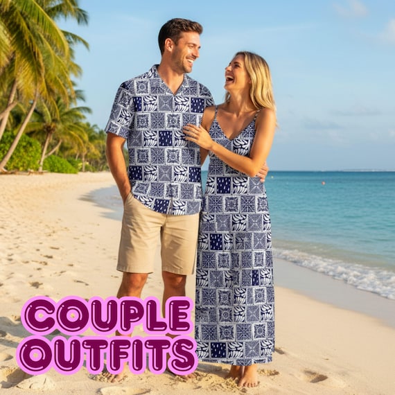 Matching Tile Print Outfits Women's Summer Dress Men's