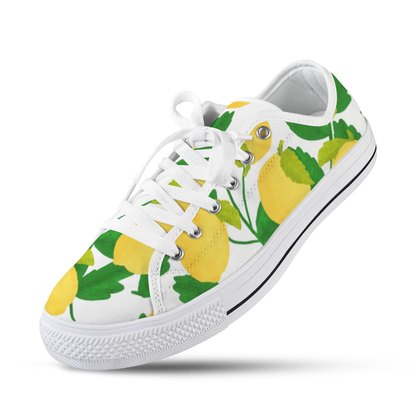 Lemon Print Canvas Sneakers - Low Top Women's Shoes