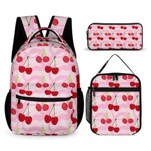 Cartable Cerise – Sac à dos, sac à lunch et trousse | Rose | Joli cadeau de rentrée pour les enfants